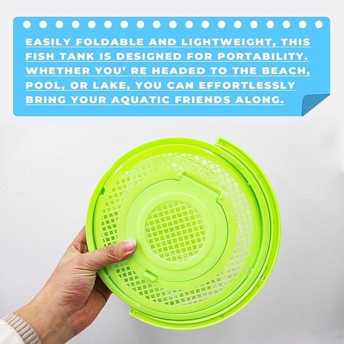 Foldable Small Aquarium, Portable Fish Tank, Fish Transport Container, Plasitc Fish Bowl, Beginner Tank, Great Concept for Catching and Release Critters, Beach, Pool and Lake (Green, Large)-PurrikoPets