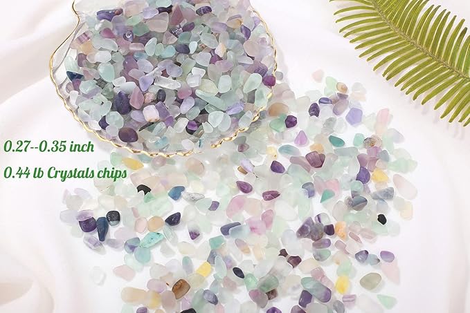 1lb Fluorite Aquarium Gravel Rocks Natural Tumbled Healing Crystal Chips Bulk Gemstones Crushed Stones for Fountain Vase Filler Planters Decorative Fish Tank Potted Reiki Energy Balancing-PurrikoPets