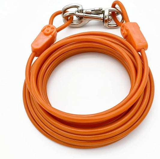 25FT Tie-Out Cables for Dogs - Strong, Safe, and Durable Dog Tie-Outs for Every Breed up to 250 Pounds - Weather and Wear Resistant Galvanized Aircraft Cable for Outside Use-PurrikoPets