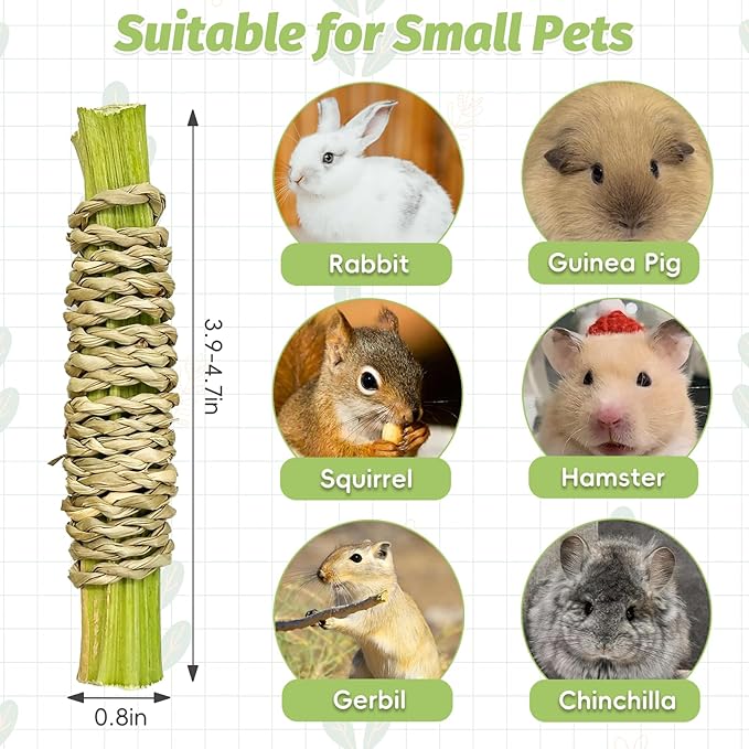 Fhiny 24 PCS Rabbit Chew Sticks, Natural Papaya Wood Seagrass Guinea Pig Chew Toys for Teeth Small Animal Molar Sticks Snacks for Bunny Guinea Pig Chinchilla Ferret Hamster Gerbil Dental Care-PurrikoPets