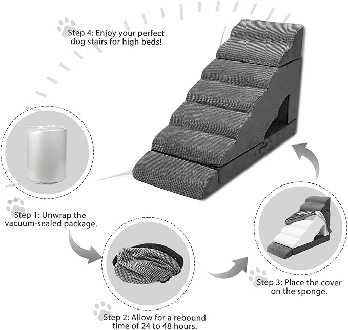 Foam Dog Stairs & Steps Ramps for High Beds 30-36 inches High Tall Large Dogs, LitaiL 7 Step Pet Stairs Steps for High Beds 30 inch Small Dogs, Non-Slip Dog Ramps for Bed-PurrikoPets