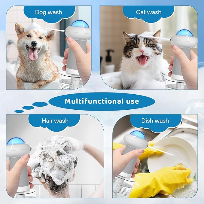 Electric Dog Shampoo Dispenser IPX7 Cat Shampoo Sprayer,Pet Bath Supplies Automatic Foaming Shampoo Dispenser for Dog Deep Cleaing Kitchen Sink Bathroom Grey-PurrikoPets