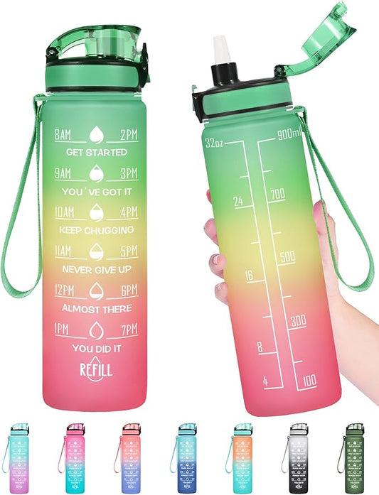Enerbone Water Bottle, Leakproof BPA & Toxic Free, Motivational Water Bottle with Times to Drink and Straw, Fitness Sports Water Bottle with Strap for Office, Gym, Outdoor Sports-PurrikoPets