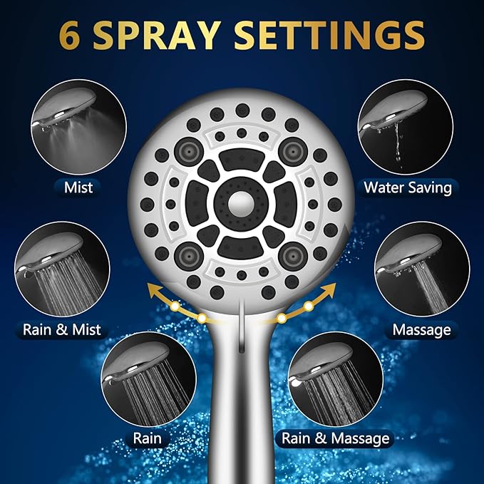 6 Spray Modes High Pressure Handheld Showerhead Set Upgraded 5 Inches Shower Head with Handheld Spray Premium Chrome Handheld Shower Head 60 Inches Stainless Steel Hose-1-Min Install-PurrikoPets