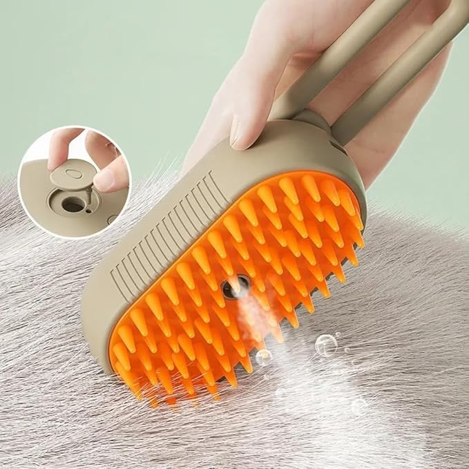 4-in-1 Cat Grooming Brush – Water Spray & Self-Cleaning Shedding Brush for Cats & Dogs – Pet Hair Removal & Massage Comb for Long & Short Hair (beige).-PurrikoPets