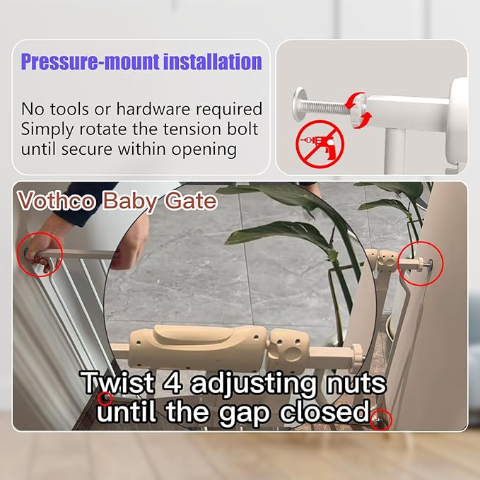 Extra Wide Baby Gate 85.8-90.5 Inch, Pressure Mounted No Drilling, for Stairs & Doorways, Metal White Indoor Safety Gate for Kids and Dogs-PurrikoPets