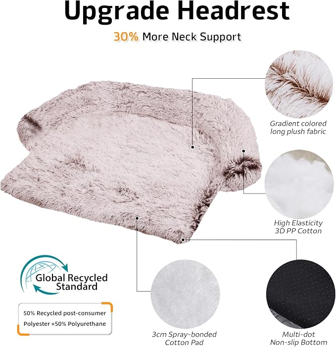 GGIB Calming Dog Bed Fluffy Plush Dog Mat for Furniture Protector with Removable Washable Cover for Large Medium Small Dogs and Cats (Extra Large (53x39.3x6), Rust White)-PurrikoPets
