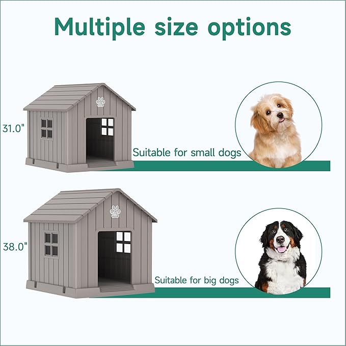 DRATO Dog House Indoor Outdoor for Small to Large Sized Dogs Indoor Outdoor Doghouse Puppy Shelter with Elevated Floor, Easy to Assemble (Light Brown, 31Inch(31.18 * 33.7 * 32.52))-PurrikoPets