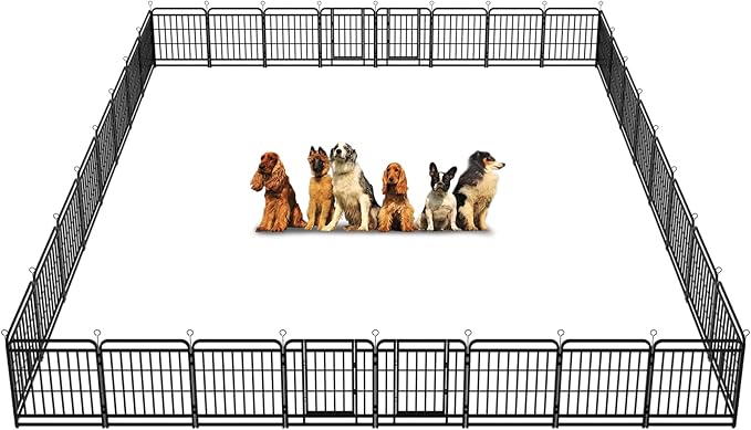 Dog Playpen Outdoor 32 Panels Heavy Duty Dog Fence 32" Height with Thick Pipe Anti-Rust with Doors Portable for RV Camping Yard, Total 71FT, 406 Sq.ft, Snowy Black-PurrikoPets