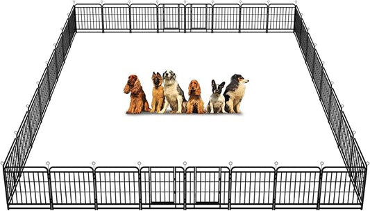 Dog Playpen Outdoor 32 Panels Heavy Duty Dog Fence 32" Height with Thick Pipe Anti-Rust with Doors Portable for RV Camping Yard, Total 71FT, 406 Sq.ft, Snowy Black-PurrikoPets