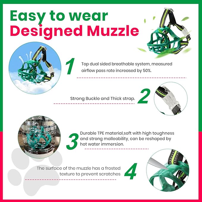 Dog Muzzle, Basket Muzzle for Small Medium Large Dogs, Anti-Biting and Chewing, Lightweight & Sturdy Cage Design, Allows Panting & Drinking, Ideal for Grooming & Training(Green Size XL)-PurrikoPets