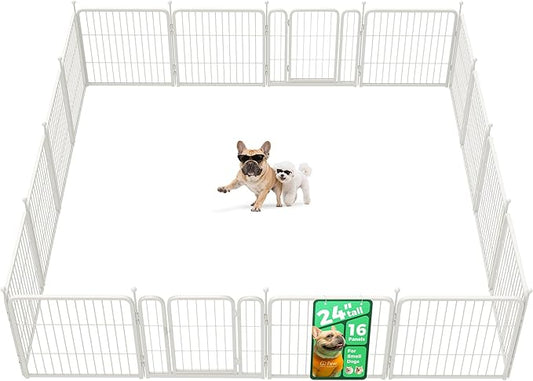 FXW Rollick Unleashed Dog Playpen for Indoor, Yard, RV Camping, 24 inch 16 Panels for Small and Puppy Dogs, White│Patented-PurrikoPets