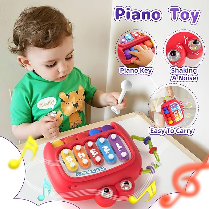 5 in 1 Baby Toy for 12 18 Month, Learning Toys for Babies 12-18 Months, Baby Busy Cube, Stacking&Sensory, Pull String&Piano Xylophone Toy, Birthday Gift for 12+ Month-PurrikoPets