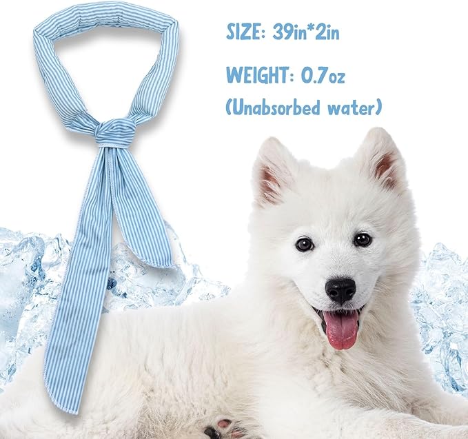 2pcs Cooling Scarf for Pets,Summer Cooling Scarves Keep Cats and Dogs Cool, Reused,Rrecycled,Suitable for Dogs (2pcs-Blue Stripe)-PurrikoPets
