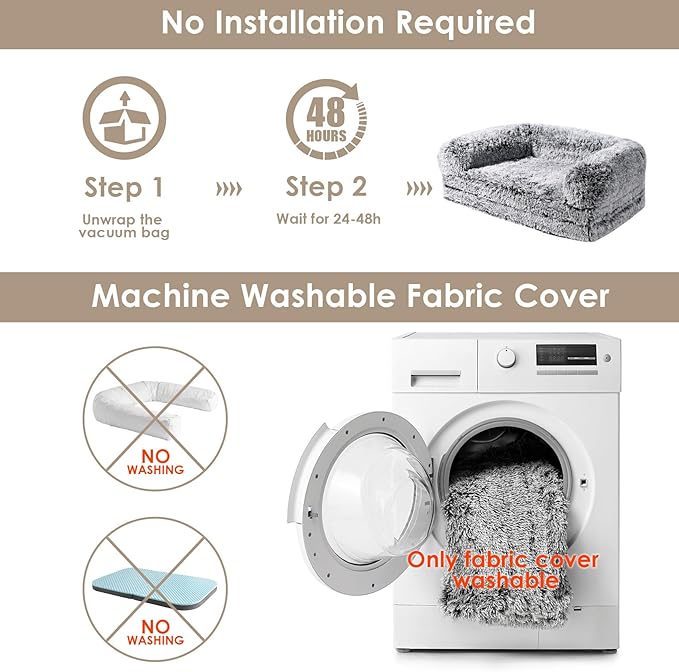 EHEYCIGA Foldable Dog Bed, Faux Fur Fluffy Dog Couch Bed, Orthopedic Calming Memory Foam Pet Bed for Small Dogs, Washable Soft Warm Pet Sofa Bed with Non-Slip Bottom, Faded Black, 40"x30"x6"-PurrikoPets