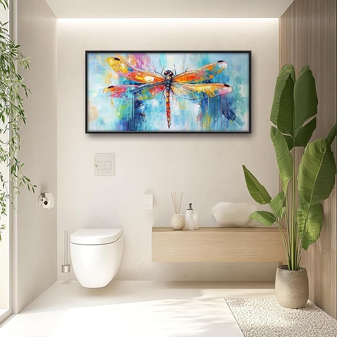 Extra Large Abstract Dragonfly Framed Wall Art for Living Room,Oversized Colorful Dragonfly Pictures Wall Decor,Teal Canvas Print Painting Modern Artwork Bedroom Office Bathroom 60L" x 30W"-PurrikoPets