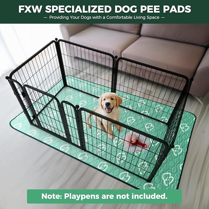 FXW Washable Pee Pads for Dogs, Puppy Pads with Super Absorbent, Specifically Designed for FXW Rollick/Homeplus 24inch 6 Panels Dog Playpen, 63" × 39" Rectangle, Green, 1 Pack-PurrikoPets