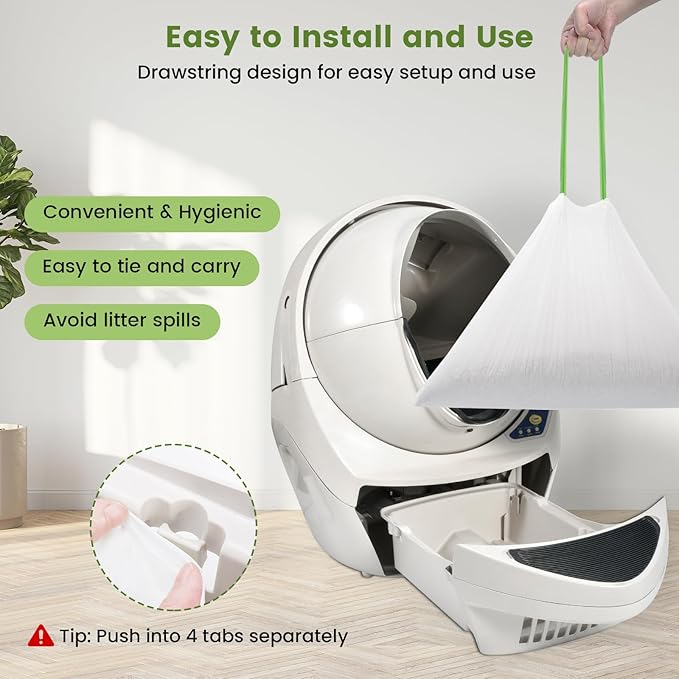 67 Count Waste Drawer Bags for Robot 3 4 and Compatible with Most Self Cleaning Litter Box & ScoopFree Clumping Poop Bin, 9 Gal Kitty Drawstring Liners Leak-proof Disposable Pet Trash Replacement Bags-PurrikoPets