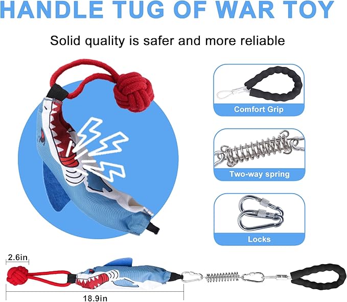 Dog Tree Tug of War Toy with Handles,Tethered Tug of War Outdoor Toy with Squeaky Self Play for Aggressive Chewers, Durable Bungee Cord with Chew Ball-PurrikoPets