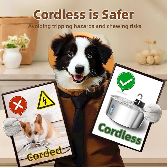 Dog Water Fountain Stainless Steel: 7L/236oz Cordless Large Dog Water Bowl Dispenser Automatic Cat Pet Water Fountain Indoor with Deeper Drinking Area, Multi-Pet Water Fountain with Ultra-Quiet Pump-PurrikoPets