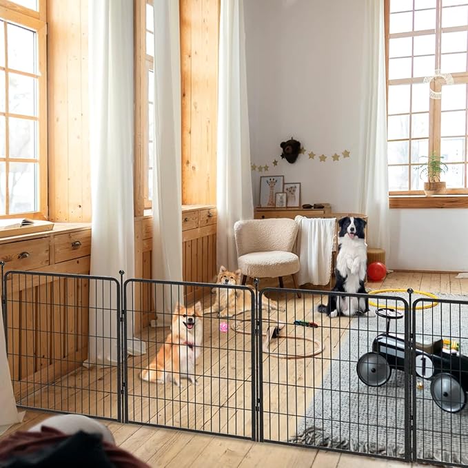 Dog Playpen 32 inch 12 Panels Indoor Dog Pen for Medium/Small Dogs Heavy Duty Metal Dog Fence Outdoor for Yard, Puppy Playpen with Door Portable Pet Fence for RV Camping Yard-PurrikoPets