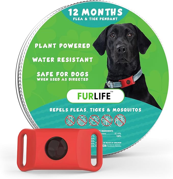 FurLife Red Dog Tag, Flea and Tick Prevention for Dogs - Waterproof Pendant for Collar, Safe for All Breeds-PurrikoPets
