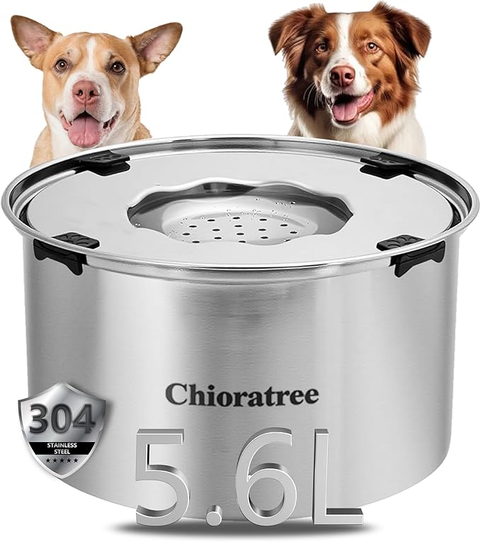 Dog Water Bowl No Spill,5.6L/1.5Gal Large Spill Proof Water Bowl for Dogs,Stainless Steel Slobber Stopper Slow Drinking Dog Bowl Anti Splash Pet Water Dispenser for Messy Drinkers-PurrikoPets