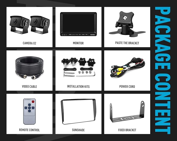 Fookoo Ⅱ 7" HD 1080P Wired Backup Camera System, 7-inch Dual Split Screen Monitor W/Recording IP69 Waterproof Front View Rear View Camera Parking Lines for Truck/Trailer/RV/Skid Steer (FHD2)-PurrikoPets