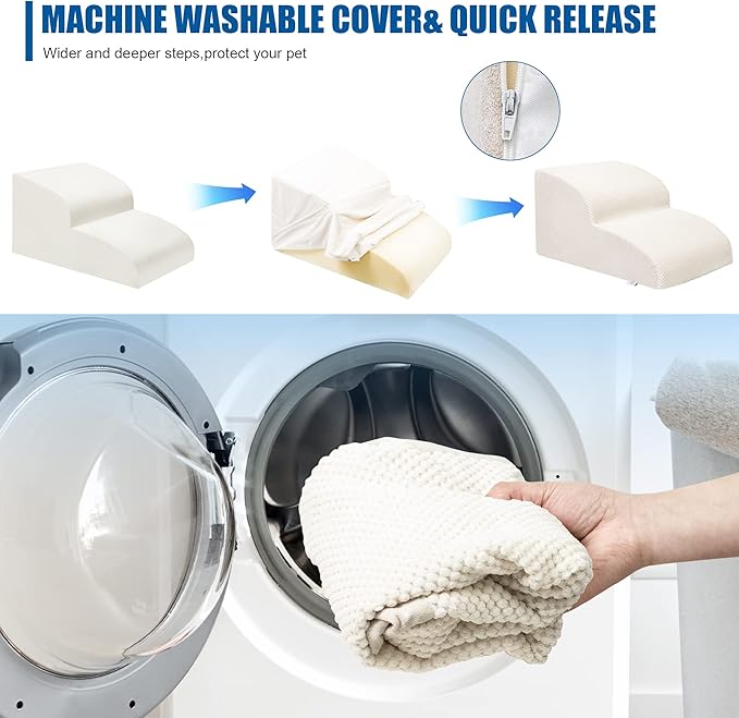 Dog Stairs for Small Dogs - High Density Foam Pet Steps, Extra Wide Dog Ramp with Non-Slip Bottom for High Beds, Couch and Sofa, Best for Dogs Injured, Older Doggy Cats-PurrikoPets