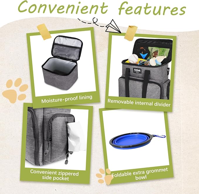 Dog Travel Bag Airline Approved–Pet Travel Tote with Collapsible Bowls,Food Containers & Feeding Mat–Multi-Pocket Organizer for Dogs & Cats, Durable & Water-Resistant for Hiking,Trips,Outdoors-PurrikoPets