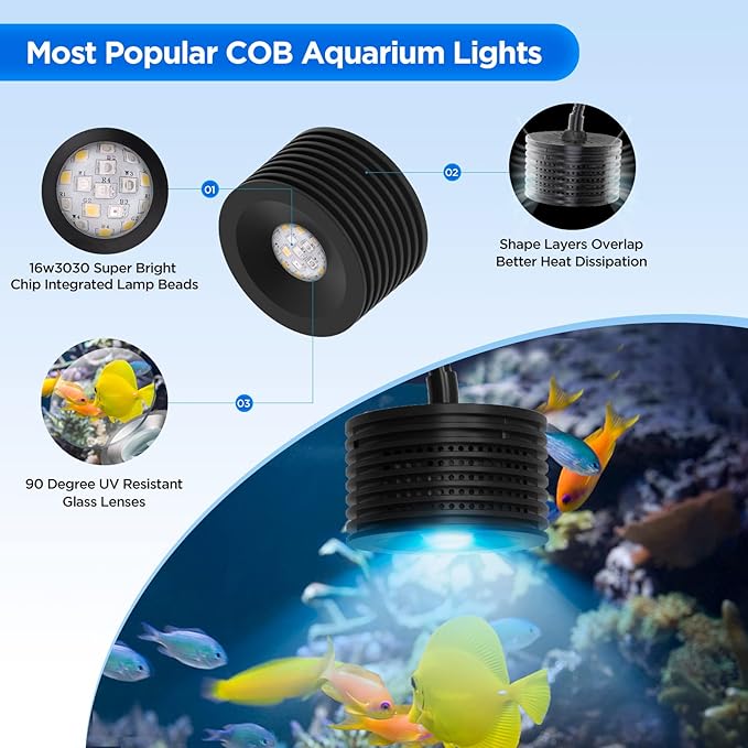 Full Spectrum Aquarium Light, Adjustable Saltwater Super Bright Fish Tank Light for Reef, Coral, Planted Nano Saltwater Aquarium Tank (A-20 Saltwater 16W)-PurrikoPets