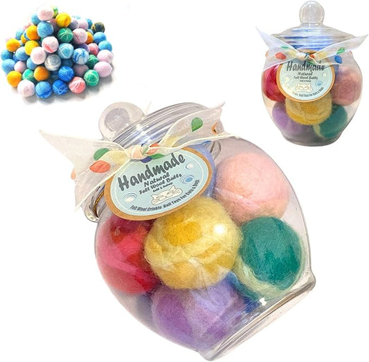 Felt Wool Cat Toys Ball with Catnip and Bell, Natural Handmade cat Toys Ferret Toys cat Gift Basket (Felt Wool Mixed in Jar)-PurrikoPets