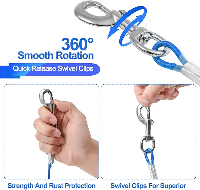 10FT Heavy Duty Dog Tie Out Cable for Large Dogs up to 125lbs, Durable Runner Tether Line (Blue)-PurrikoPets