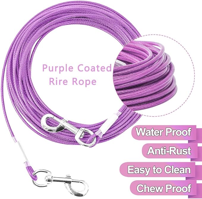 10FT Heavy Duty Dog Tie Out Cable for Large Dogs up to 125lbs, Durable Runner Tether Line (Purple)-PurrikoPets