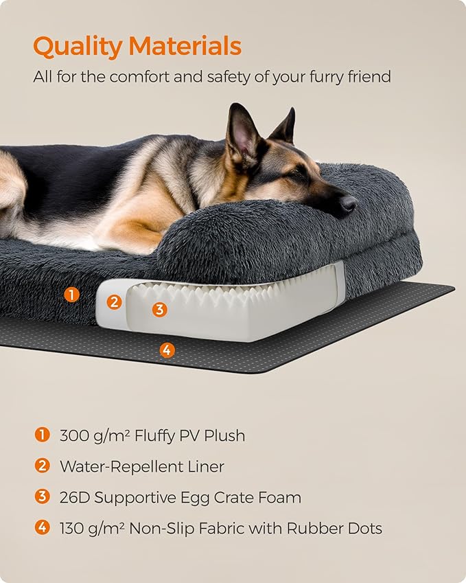 Feandrea Dog Bed, Orthopaedic Dog Sofa Bed for Large Dogs, Waterproof Ped Bed with Removable Washable Cover, 48 x 33.5 x 9.5 Inches, Dark Gray UPGW234G02-PurrikoPets