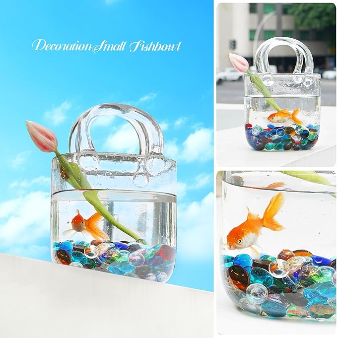 2LB Mixed Color Flat Glass Marbles for Vases, Mancala Stones Gemstone Beads Vase Filler Decorative Glass Pebbles for Fish Tank, DIY Crafts, Mosaics, Aquarium Decor Rocks, Candle Holders-PurrikoPets