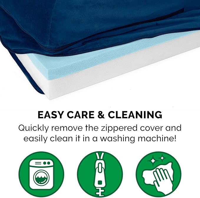 Furhaven Cooling Gel Dog Bed for Large Dogs w/ Removable Bolsters & Washable Cover, For Dogs Up to 125 lbs - Plush & Velvet L Shaped Chaise - Deep Sapphire, Jumbo Plus/XXL-PurrikoPets