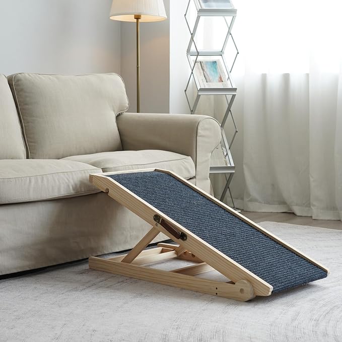 Dog Ramp for Bed Couch - Pet Steps Stairs to Get on Bed Couch 11.8"-19.6" High for Small or Large Dog Up to 200 lbs, Adjustable Wooden Dog Ramp Steps Foldable Portable, Anti-Slip Carpet (Black)-PurrikoPets