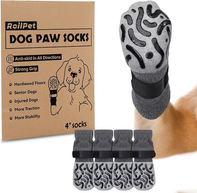 Double Sides Non-Slip Dog Socks to Prevent Licking Paws - Strong Traction for Hardwood Floors, Senior Dogs, Paw Protector, Dog Socks with Grippers - X-Large-PurrikoPets
