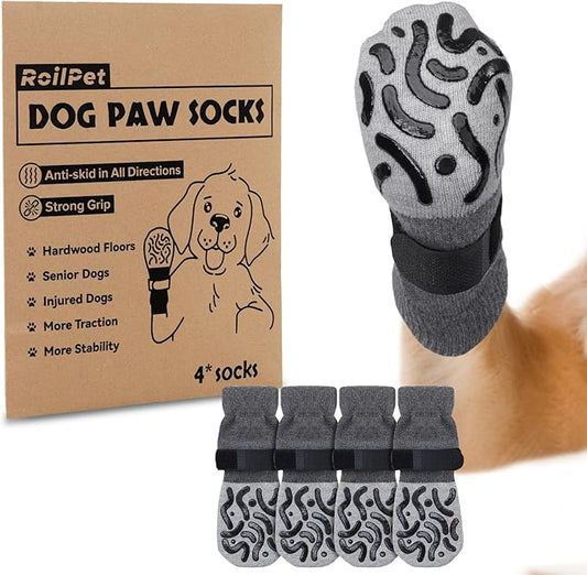 Double Sides Non-Slip Dog Socks to Prevent Licking Paws - Strong Traction for Hardwood Floors, Senior Dogs, Paw Protector, Dog Socks with Grippers X-Small-PurrikoPets
