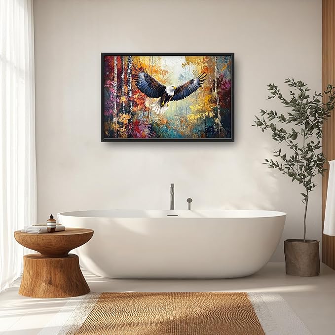 Extra Large Framed Bald Eagle Wall Art,Abstract Colorful Forest Wall Decor,Autumn Fall Forest Pictures for Living Room,Canvas Print Painting Modern Artwork Bedroom Office Home Decor 36L x 24W-PurrikoPets