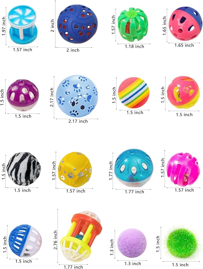 40-Piece Cat Toy Variety Pack for Indoor Cats and Kittens, Bouncy Paws (1.5'' - 2.2'', Cat Toys Deluxe Pack)-PurrikoPets