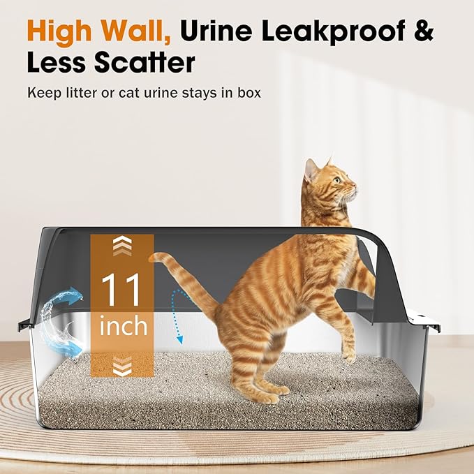2PACK Stainless Steel Litter Box, Extra Large Litter Boxes for Big Cats, XL Metal Cat Litter Box with Lid High Sides, Anti-Urine Leakage, Non-Sticky, Scoop Included-PurrikoPets