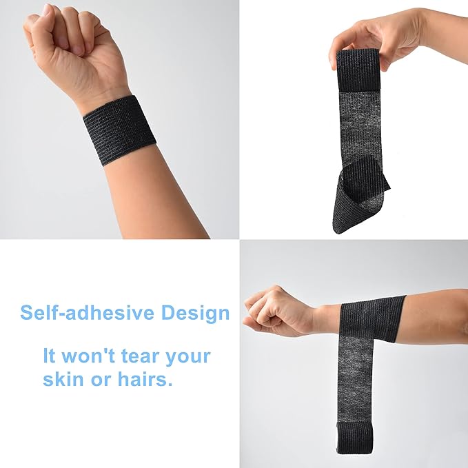 9 Pack 2" x 5 Yards Self Adhesive Bandage Wrap Self Stick Wrap for Ankle, Wrist, Finger, Sports, Breathable Cohesive Vet Tape for Pets (Black)-PurrikoPets
