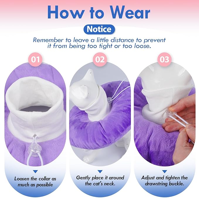 Adjustable Cat Neck Cone, Comfortable Elizabethan Recovery Collar After Surgery to Prevent Licking Wound, Ideal for Skin Disease, Deworming, Protective Pet Cone, Purple Medium-PurrikoPets