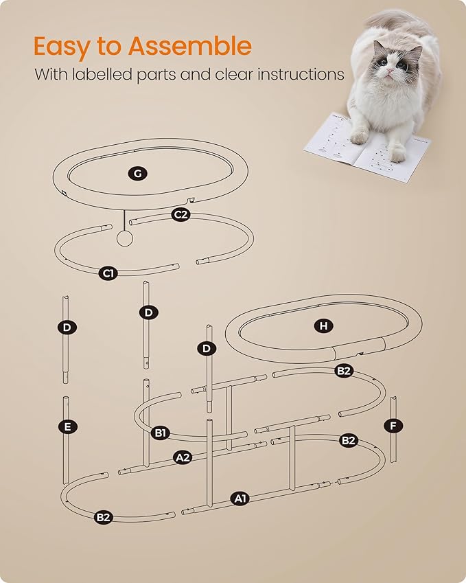 Feandrea 2-Tier Elevated Cat Hammock Bed, Breathable Furniture for Multi-Cat Households Indoor and Outdoor, with Removable Washable Mesh, Steel Frame, for Summer, Dove Gray UPCB012G01-PurrikoPets