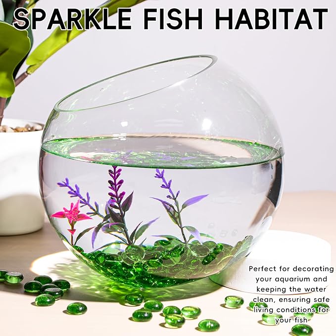 1 LB Green Glass Marbles, Mini Flat Glass Beads~150 PCS for Vase Fillers, Floral Bottom Mancala Gems Pebbles Fish Tank Rocks for Table Aquarium,Home Decor Art Craft Supplies(0.5"~0.7")-PurrikoPets