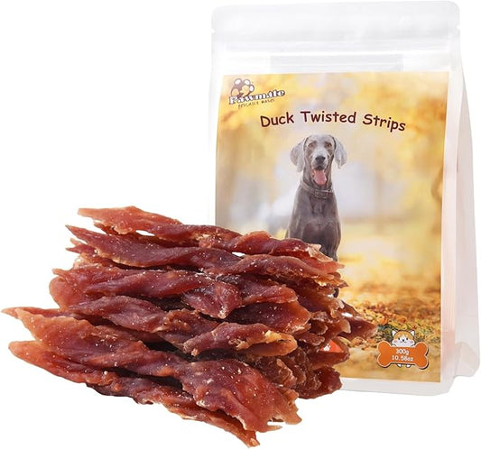Duck Jerky Dog Treats, Natural Healthy Duck Twisted Strips with 1% Taurine, High Protain Low Fat Dog Training Rewards Treats for Small Medium Large Breeds, 10.6 oz-PurrikoPets