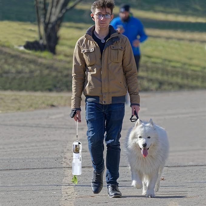 Dog Water Bottle with Food Container & Poop Bag Holder, Travel Water Bowl, Portable Pet Dispenser, Dog Stuff Accessories Items, Puppy Essentials Necessities for Yorkie Chihuahua Walking Hiking-PurrikoPets