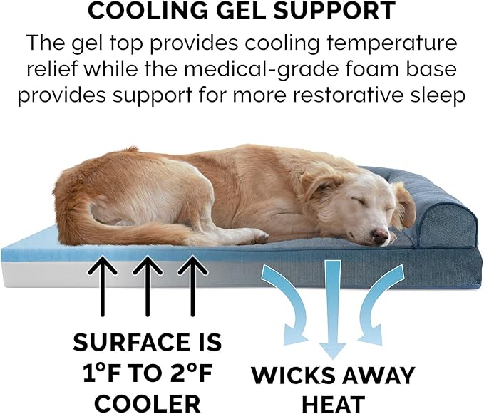 Furhaven Cooling Gel Dog Bed for Large Dogs w/ Removable Bolsters & Washable Cover, For Dogs Up to 125 lbs - Sherpa & Chenille Sofa - Orion Blue, Jumbo Plus/XXL-PurrikoPets